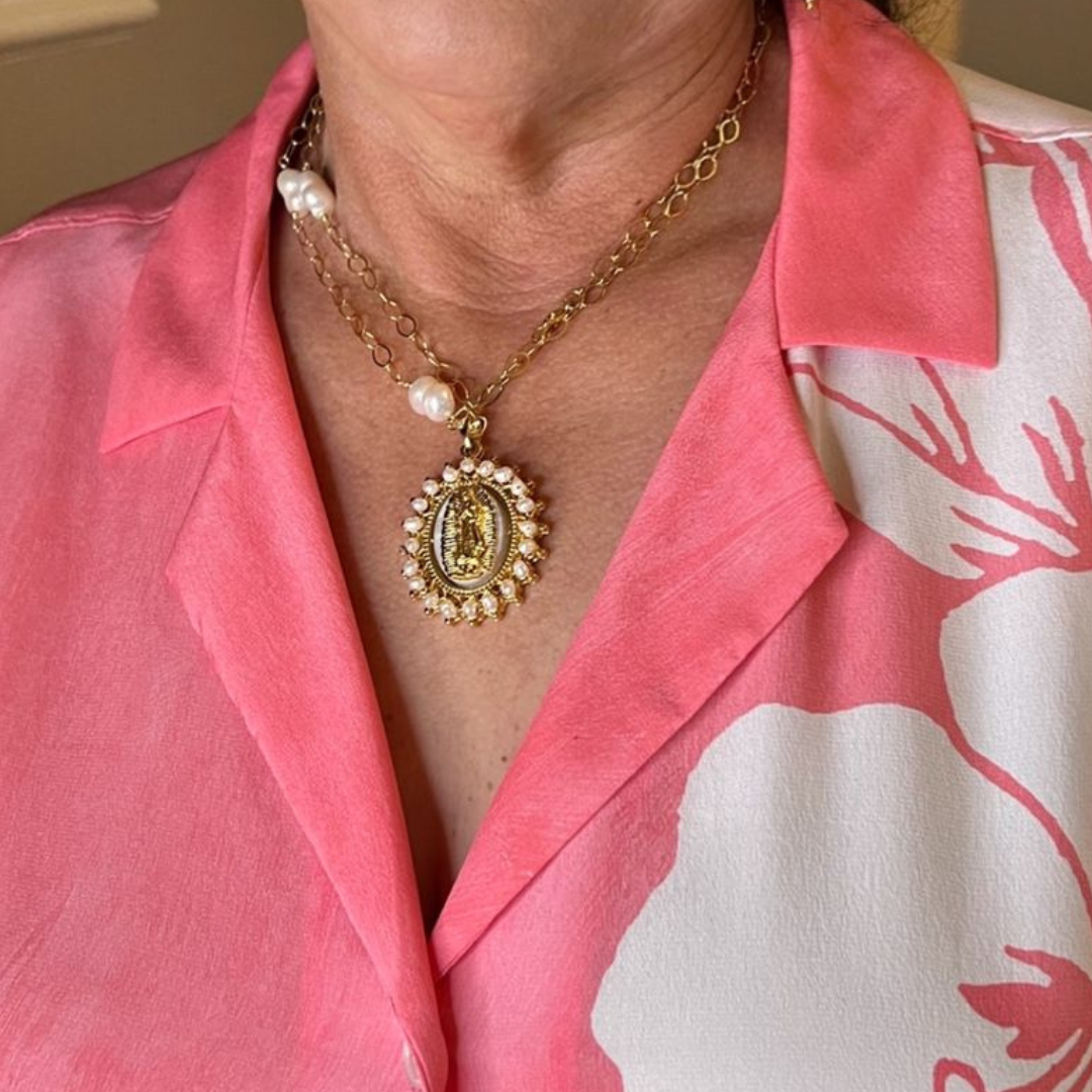Long Virgin Necklace with Mother of Pearl – Convertible to Short Necklace (2-in-1)