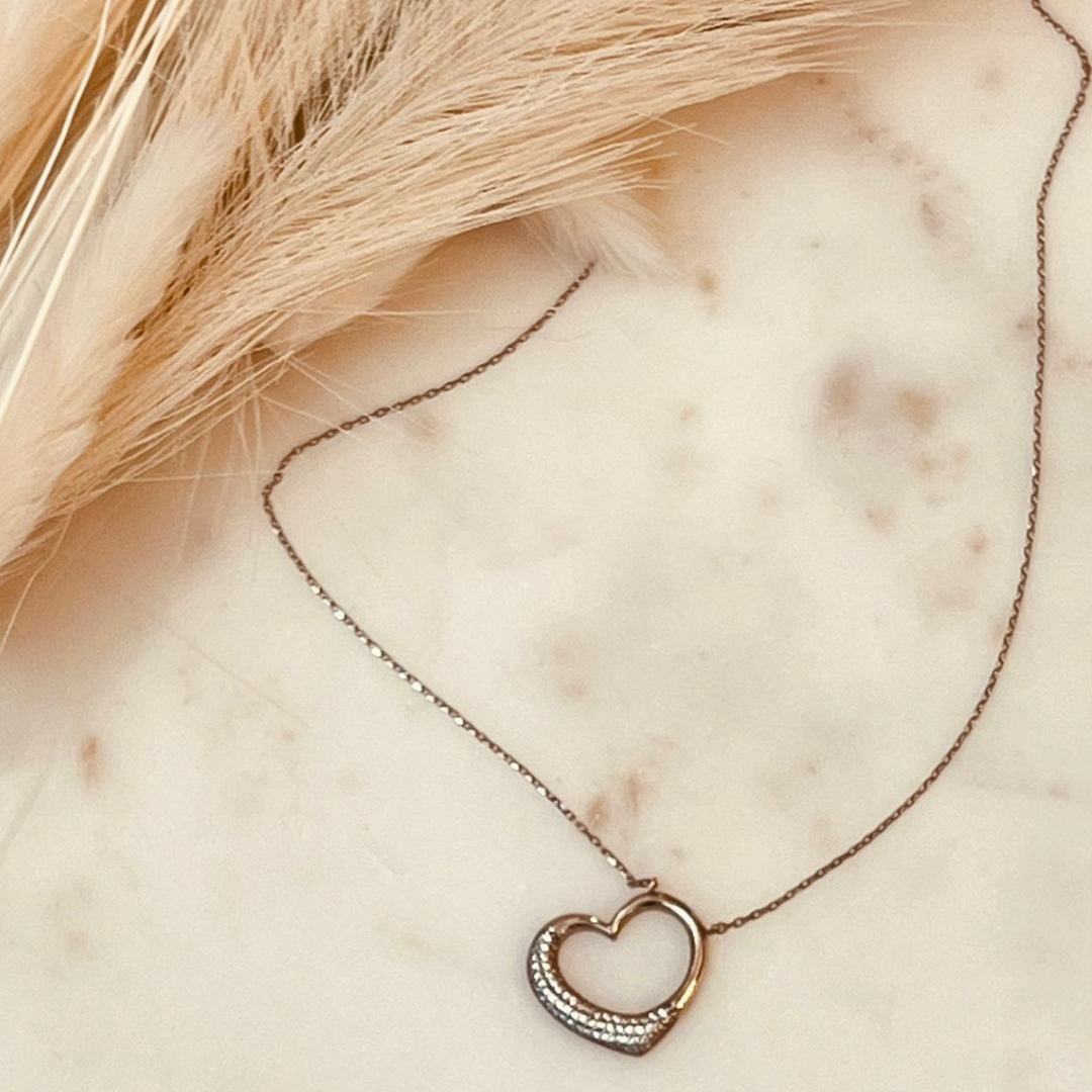 .925 Silver Heart Necklace with Crystals