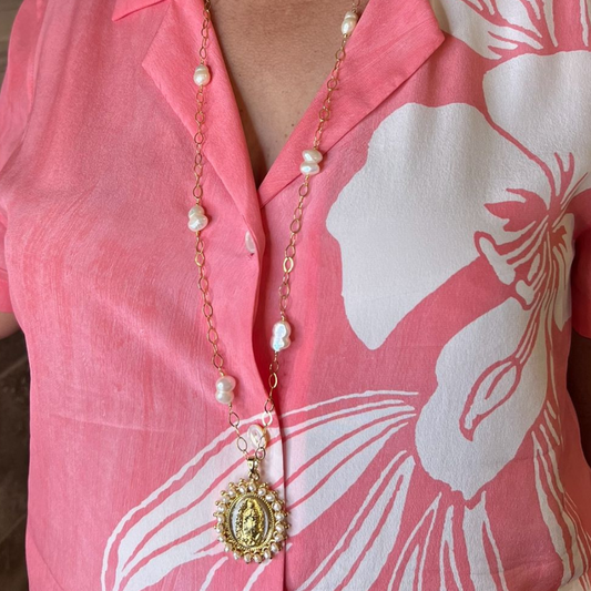 Long Virgin Necklace with Mother of Pearl – Convertible to Short Necklace (2-in-1)