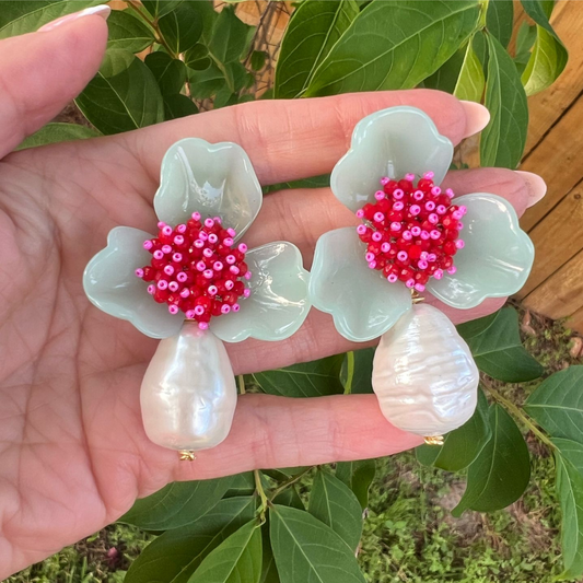 Flora Baroque Pearl Earrings with Natural Stones