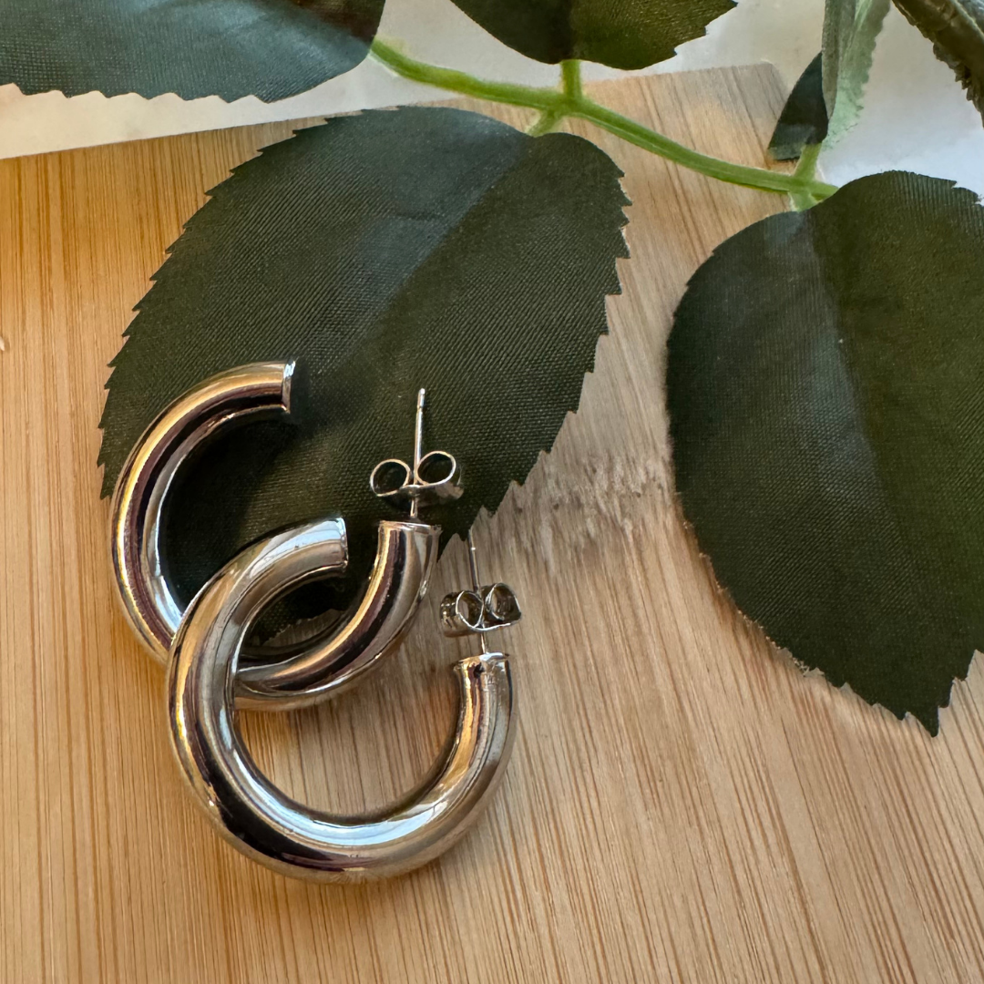 925 Sterling Silver Medium Hoop-Style Earrings