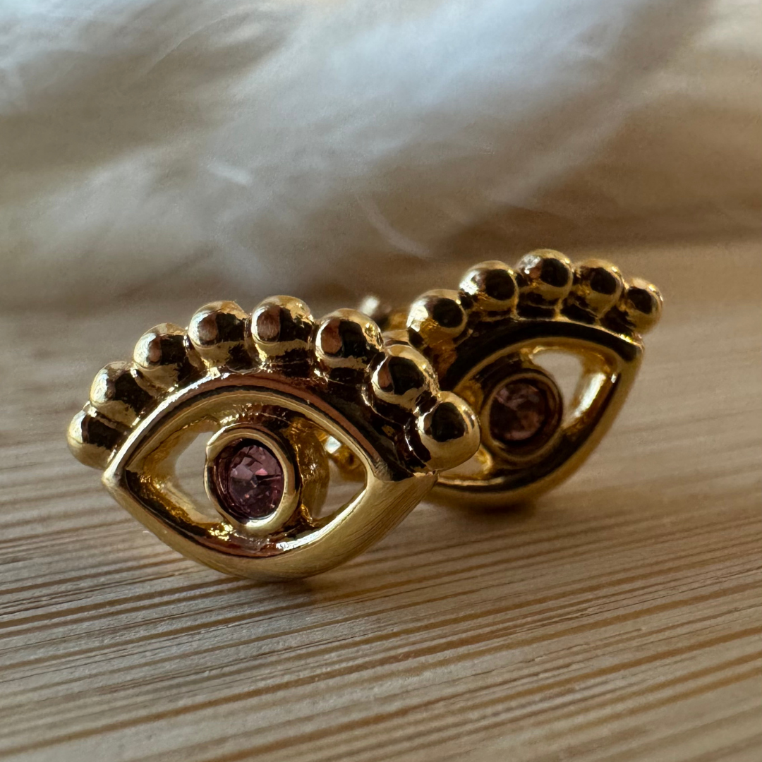 18K Goldfield Small Eye Earrings with Pink Zirconia