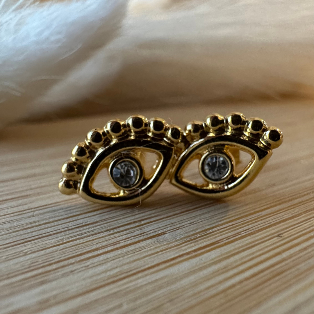 18K Goldfield Small Eye Earrings with White Zirconia