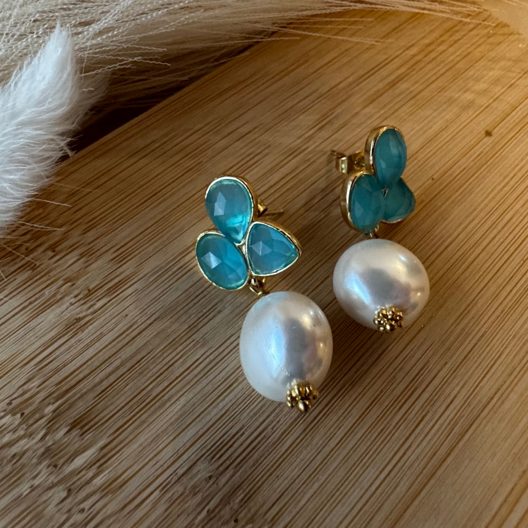 18K Goldfield Earrings Aquamarine and Pearl