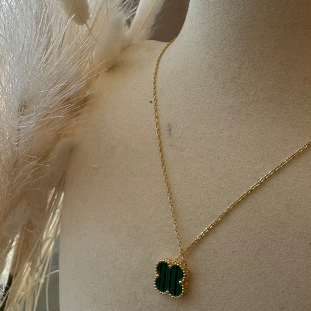 18K Gold-Plated Van Cleef Style Necklace with Malachite