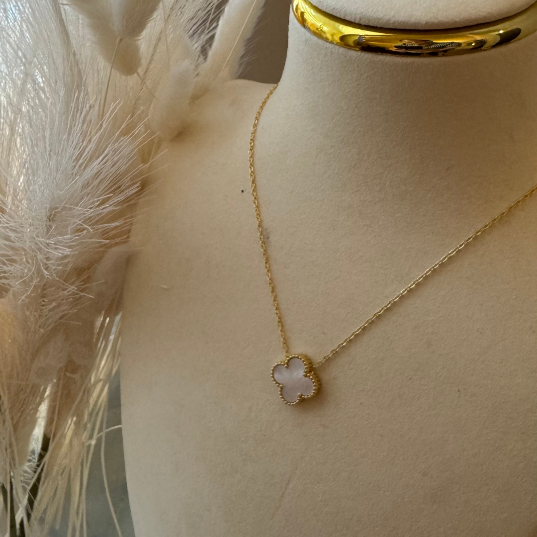 18K Gold-Plated Van Cleef Style Necklace with Mother of Pearl